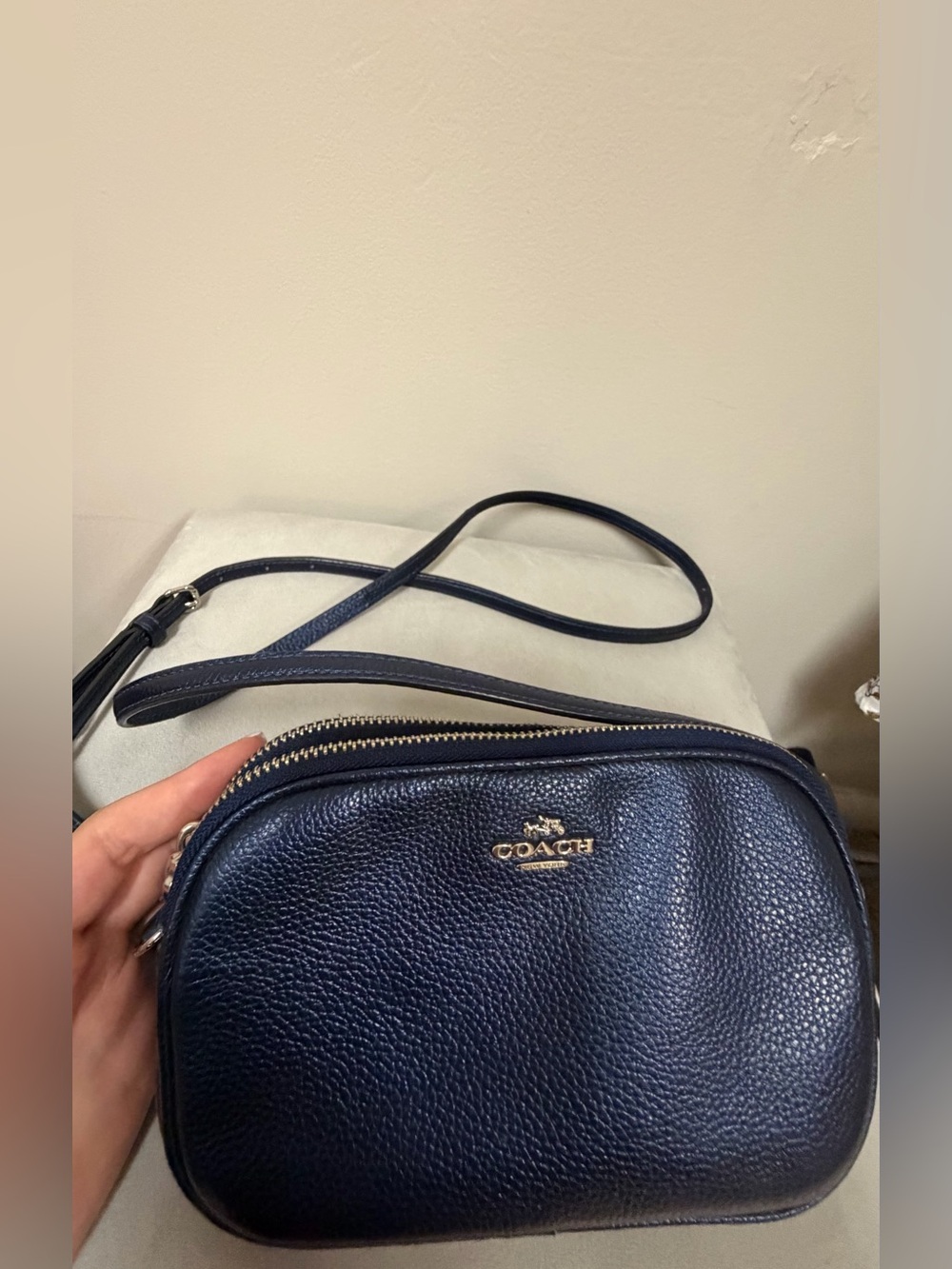 Coach Navy Pebbled Leather Crossbody with Gold Emblem - Picture 2 of 7